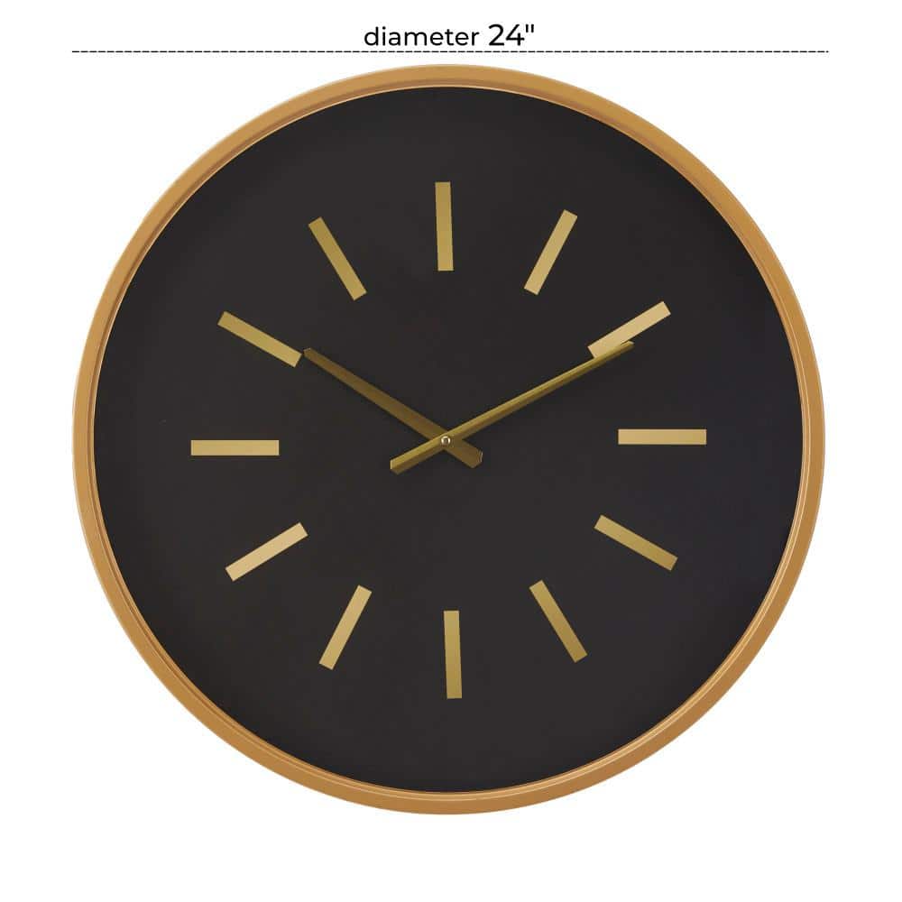 24" Black and Gold Metal Round Wall Clock