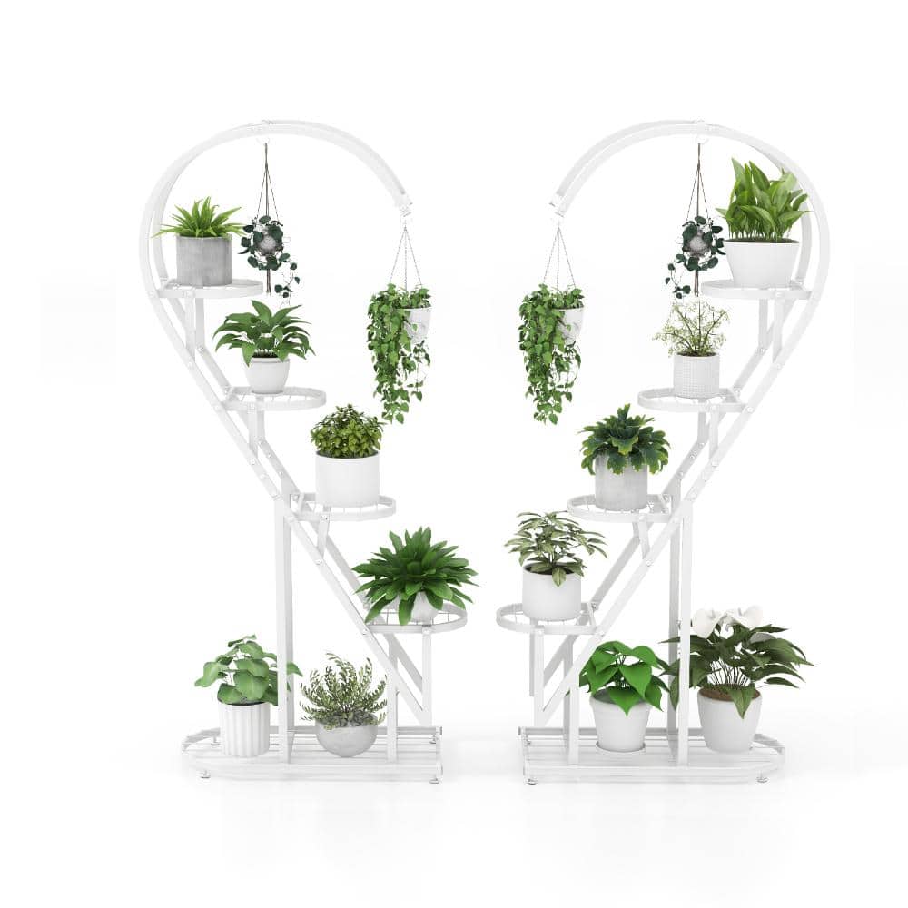 2-Pack 5-Tier Metal Plant Stand with Hanging Hooks, Adjustable Feet, Indoor/Outdoor Flower Pot Display Rack, White price history on PriceWatchPro