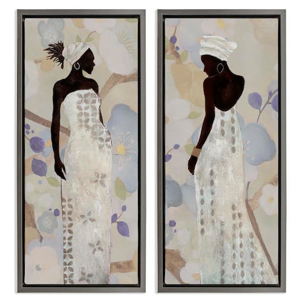 Stupell Industries Stylish Neutrals Women by Janet Tava 2-Pieces Gray Floater Frame People Graphic Art Print 25 in. x 11 in.