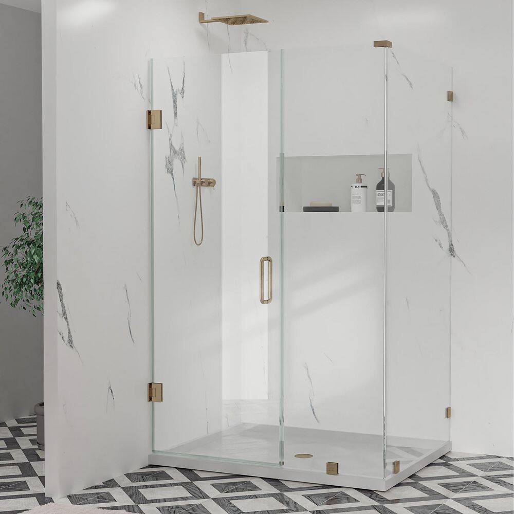 Hava 44 in. W x 33 in. D x 80 in. H Hinged Frameless Corner Shower Enclosure in Brushed Bronze with 3/8 in. Clear Glass price history on PriceWatchPro