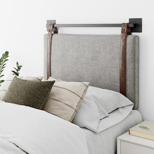 Harlow 36 in. Twin Wall Mount Gray with Adjustable Straps and Black Metal Rail Upholstered Headboard