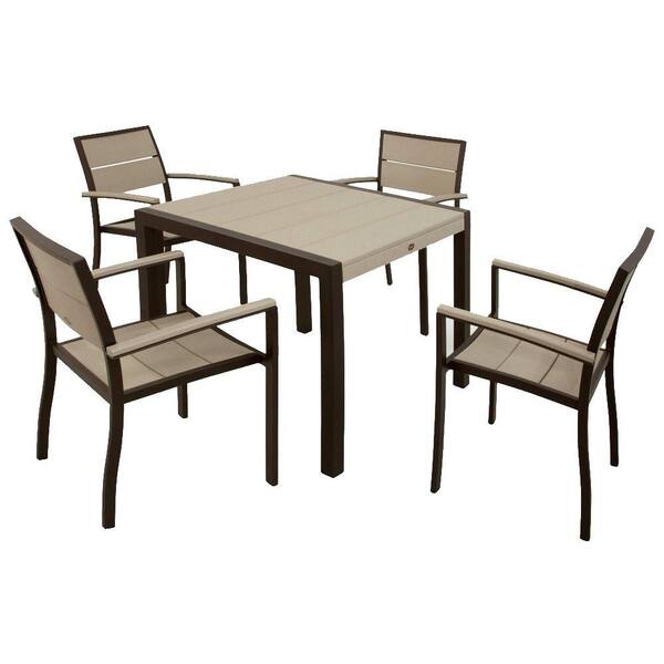 Trex Outdoor Furniture Surf City Textured Bronze 5-Piece Plastic Outdoor Patio Dining Set with Sand Castle Slats