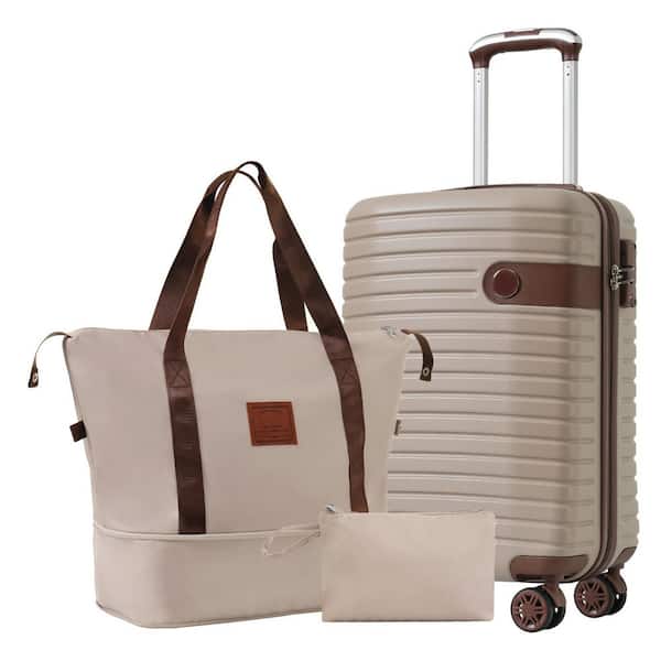 Merax 3-Piece Khaki ABS Hardshell Spinner 20 in. Luggage Set with