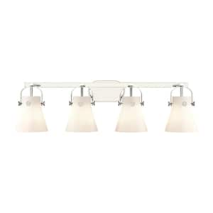 Pilaster II Cone 36.5 in. 4-Light Polished Nickel Vanity Light with Glass Shade