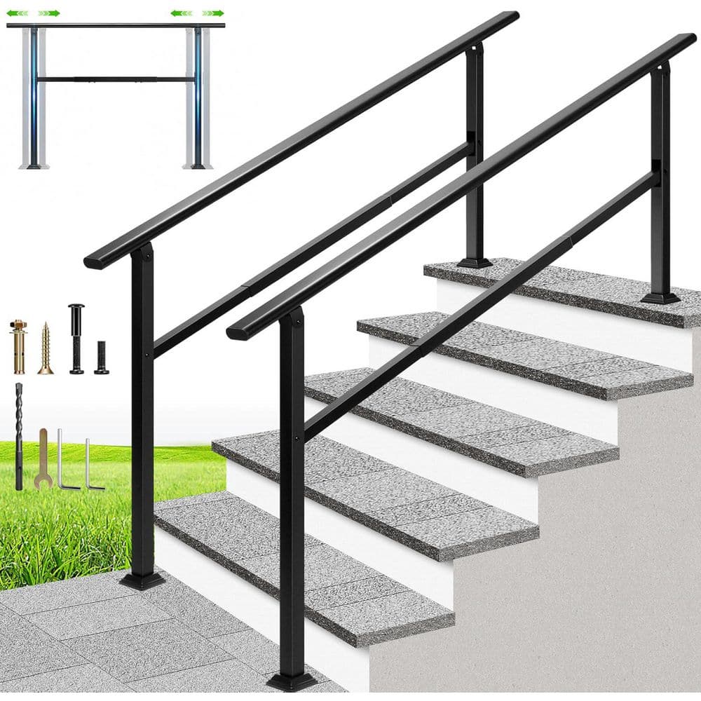 36.4 in. x 71.7 in. Black Oval Steel Adjustable Outdoor Handrail Fitting for 6 Steps (2-Pack) price history on PriceWatchPro