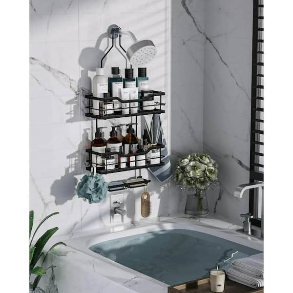 Dyiom Shower hanger, black bathroom hanger with hooks for shampoo