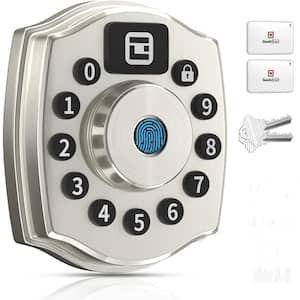 Aluminum Silver Smart Keyless Entry Doorknob Featuring Fingerprint, App, Virtual Password Unlock