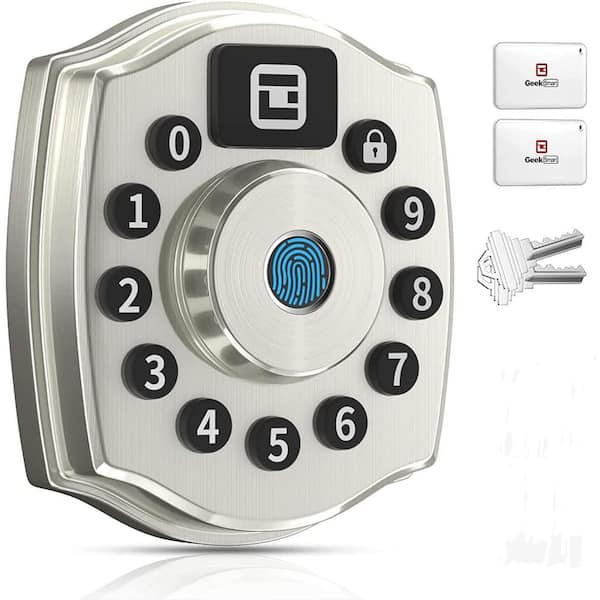 GeekSmart Aluminum Silver Smart Keyless Entry Doorknob Featuring Fingerprint, App, Virtual Password Unlock