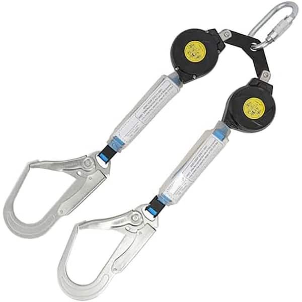 6 ft. Twin-Leg Self Retracting Lifeline with Rebar Hooks Shock Absorber for Roofing Construction Fall Protection