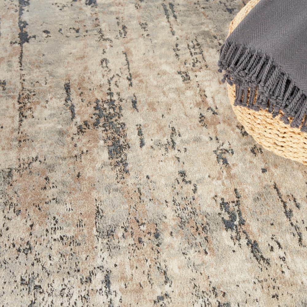 Beige Grey Abstract Synthetic 5' x 7' Reversible Rug