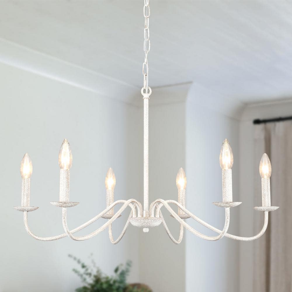 Ercel 6-Light White Dimmable Classic Candle Rustic Linear Farmhouse Chandelier for Kitchen Island with no bulbs included price history on PriceWatchPro