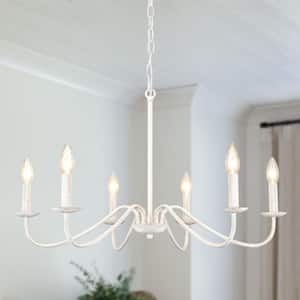Ercel 6-Light White Dimmable Classic Candle Rustic Linear Farmhouse Chandelier for Kitchen Island with no bulbs included