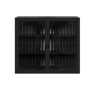 Anky 27.56 in. W x 9.06 in. D x 23.62 in. H Bathroom Storage Wall Cabinet with Tempered Glass Arch Door in Black