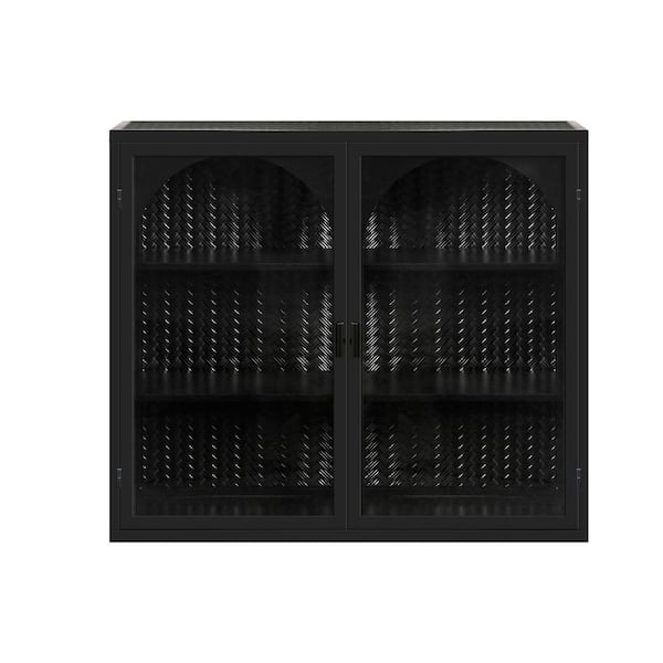 Miscool Anky 27.56 in. W x 9.06 in. D x 23.62 in. H Bathroom Storage Wall Cabinet with Tempered Glass Arch Door in Black