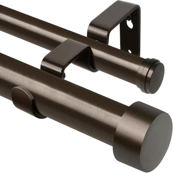 72-144in Bronze Heavy-Duty Double Curtain Rod with End Caps
