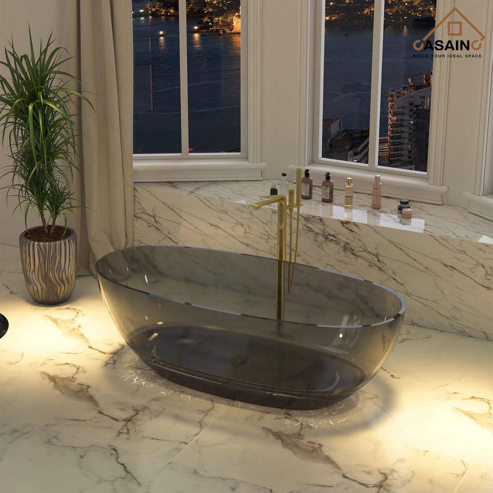 67'' x 30'' Black Transparent Resin Freestanding Soaking Bathtub
