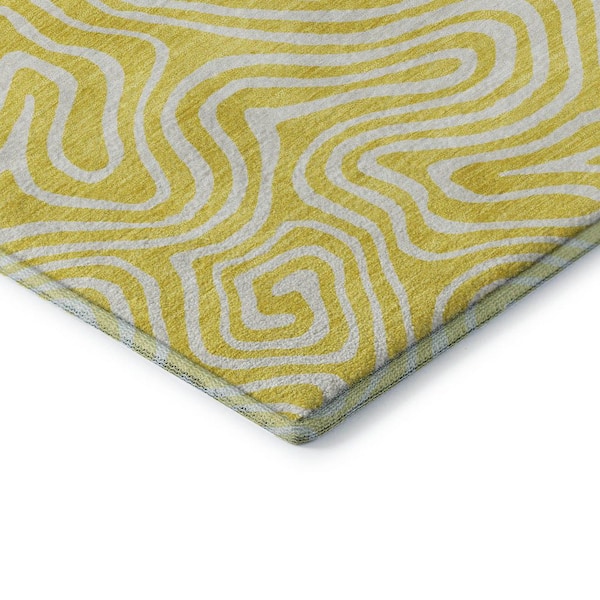 Mayfield Premium Machine Washable Abstract AMF1030 Yellow 2 ft. 3 in. x 7 ft. 6 in. Runner Rug