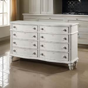 Antique White 8-Drawers 66 in. Dresser Without Mirror