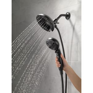 In2ition Two-in-One 5-Spray 6.6 in. Dual Wall Mount Fixed and Handheld H2Okinetic Shower Head in Matte Black