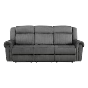 Abington 89 in. W Rolled Arm Microfiber Rectangle Power Reclining Sofa in. Charcoal
