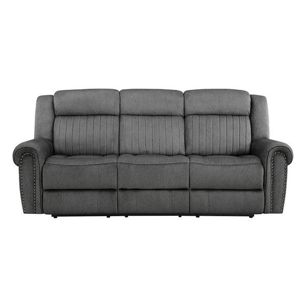 Unbranded Abington 89 in. W Rolled Arm Microfiber Rectangle Power Reclining Sofa in. Charcoal