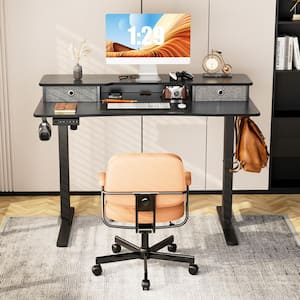 60 in. Retangular Black Wood Computer Desk with Headphone Holder and Cup Holder