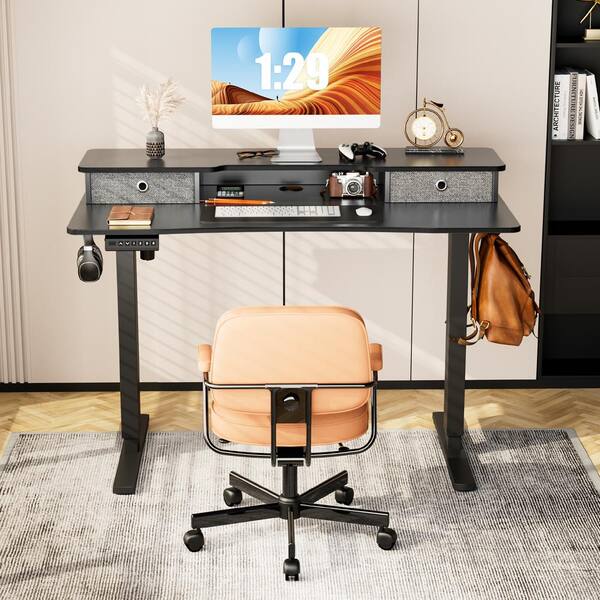 Unbranded 60 in. Retangular Black Wood Computer Desk with Headphone Holder and Cup Holder