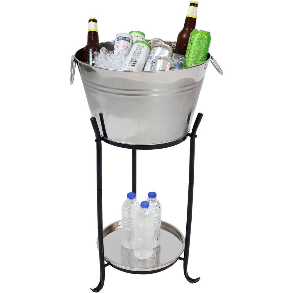 Sunnydaze Decor Ice Bucket Drink Cooler with Stand and Tray for Parties