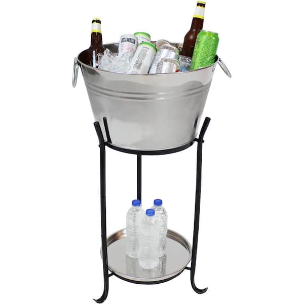 Sunnydaze Decor Ice Bucket Drink Cooler with Stand and Tray for Parties, Stainless Steel, Holds Beer, Wine, Champagne and More