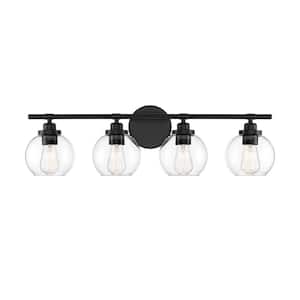 Carson 30 in. W x 8.5 in. H 4-Light Matte Black Bathroom Vanity Light with Clear Glass Shades
