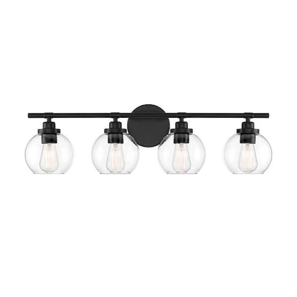 Savoy House Carson 30 in. W x 8.5 in. H 4-Light Matte Black Bathroom Vanity Light with Clear Glass Shades