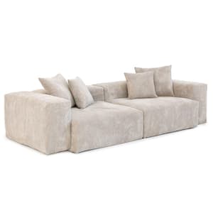 102.36 in. Square Arm Corduroy Velvet Rectangle Sofa in. Beige