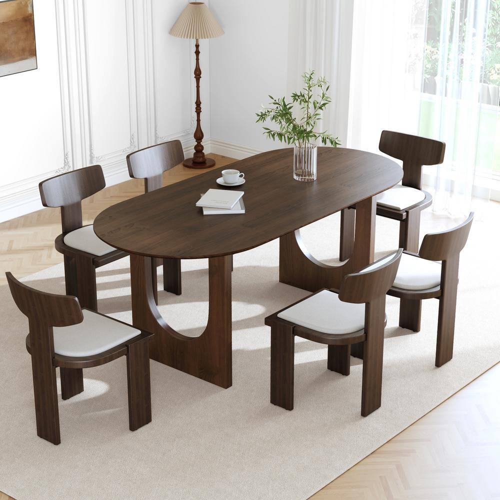 Oval Solid Wood Walnut 67 in. Kitchen Tables Double Pedestal Dining Table Seats 6