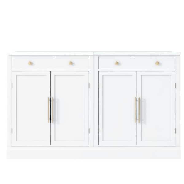 57.4 x 17.5 x 35.4 in. MDF Ready to Assemble Floor Base Kitchen Cabinet Pantry Cabinet in White with Adjustable Shelves