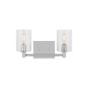 Fullton Modern 14.25 in. 2-Light Indoor Dimmable Chrome Bath Vanity Light with Clear Glass Shades