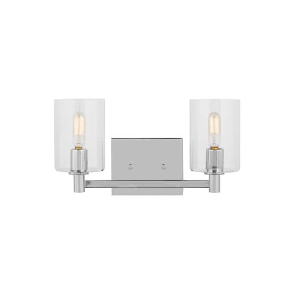 Generation Lighting Fullton Modern 14.25 in. 2-Light Indoor Dimmable Chrome Bath Vanity Light with Clear Glass Shades