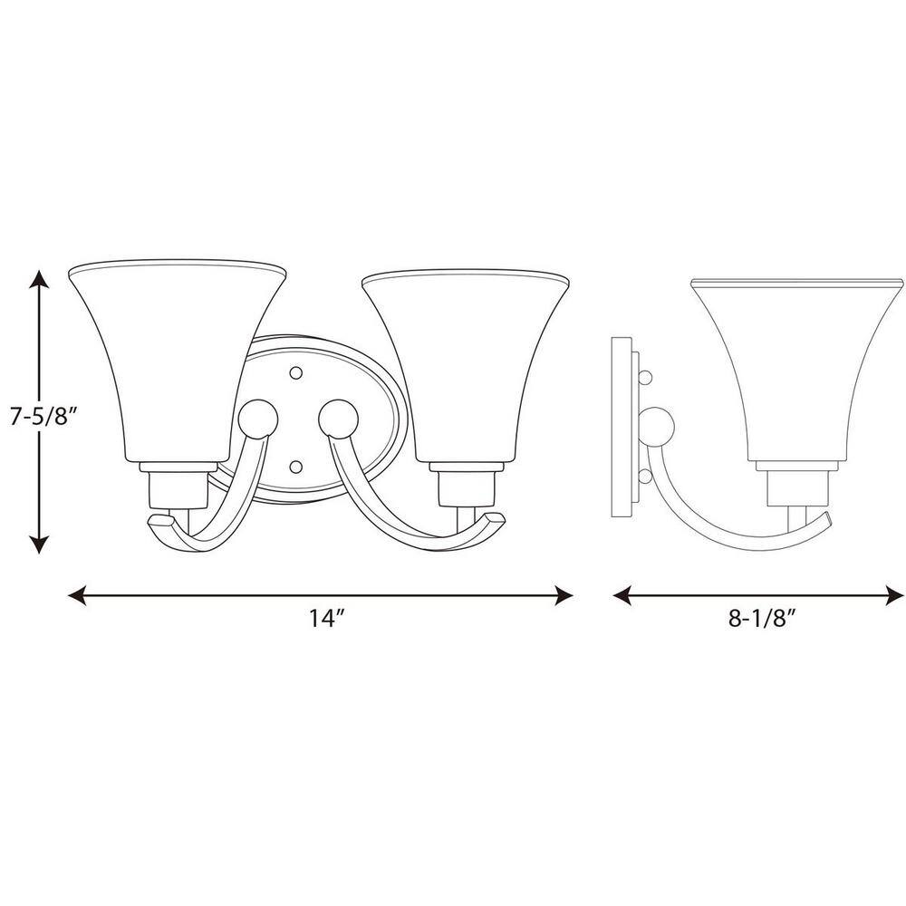 Joy Collection Brushed Nickel 2-Light Bath Fixture with Etched Glass