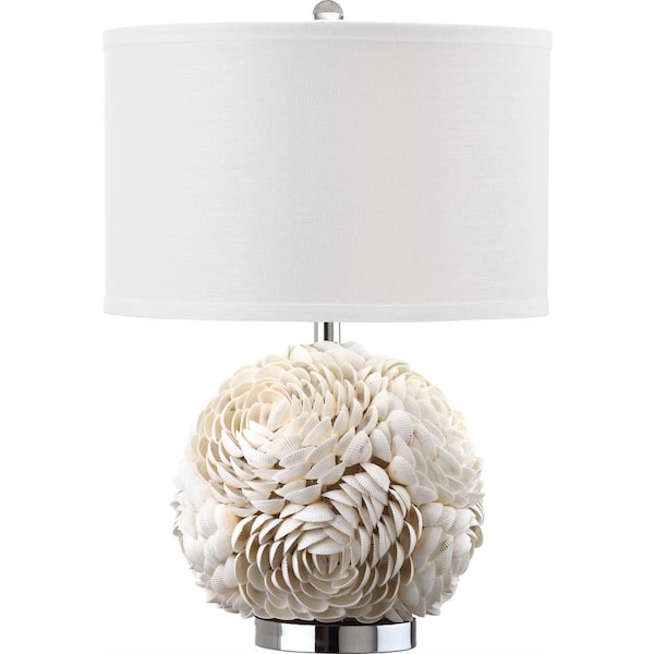 SAFAVIEH Pauley 23 in. White Flower Table Lamp with Off-White Shade