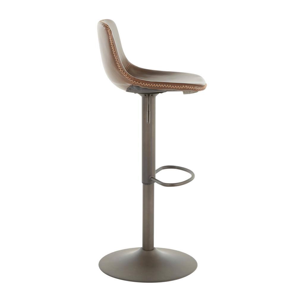 Industrial Adjustable Swivel Bar Stools in Brown Faux Leather