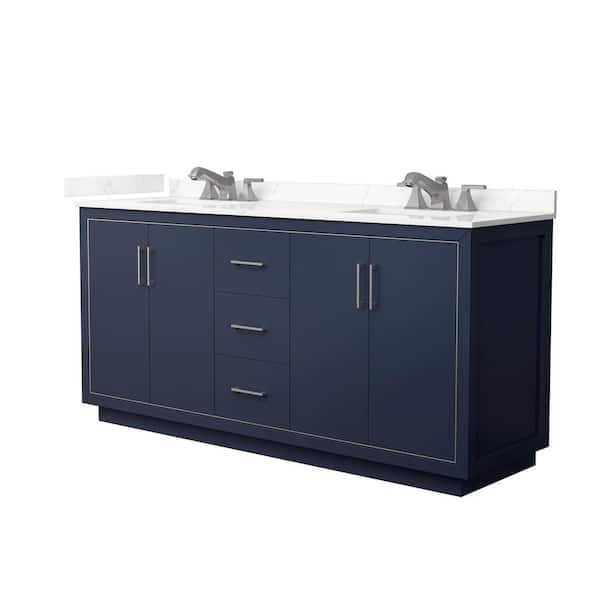 Wyndham Collection Icon 72 in. W x 22 in. D x 35 in. H Double Bath Vanity in Dark Blue with Giotto Quartz Top