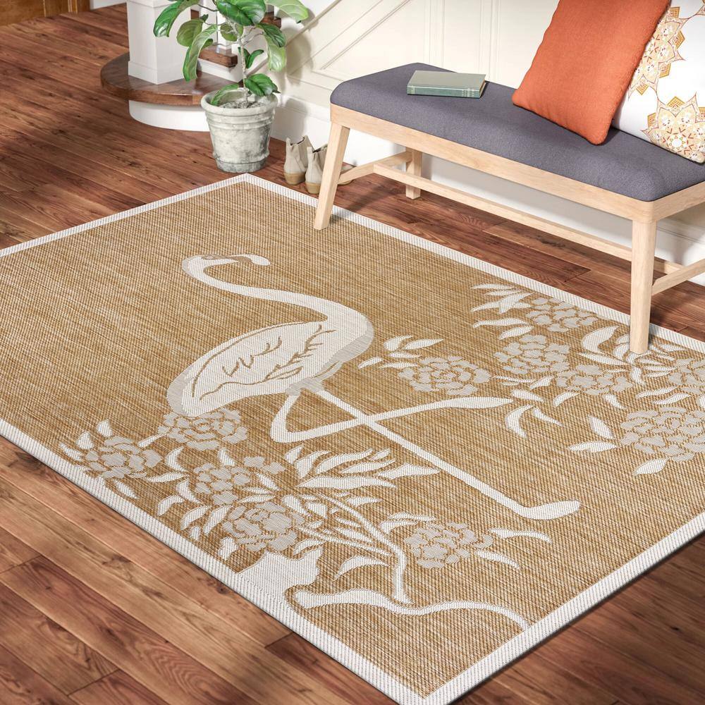 Beige 8' x 10' Tufted Synthetic Reversible Area Rug