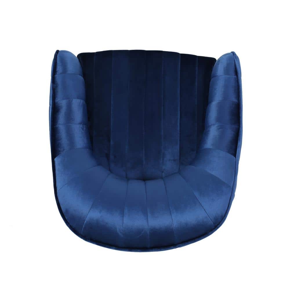 Navy Blue Velvet Swivel Office Chair with Chrome Base