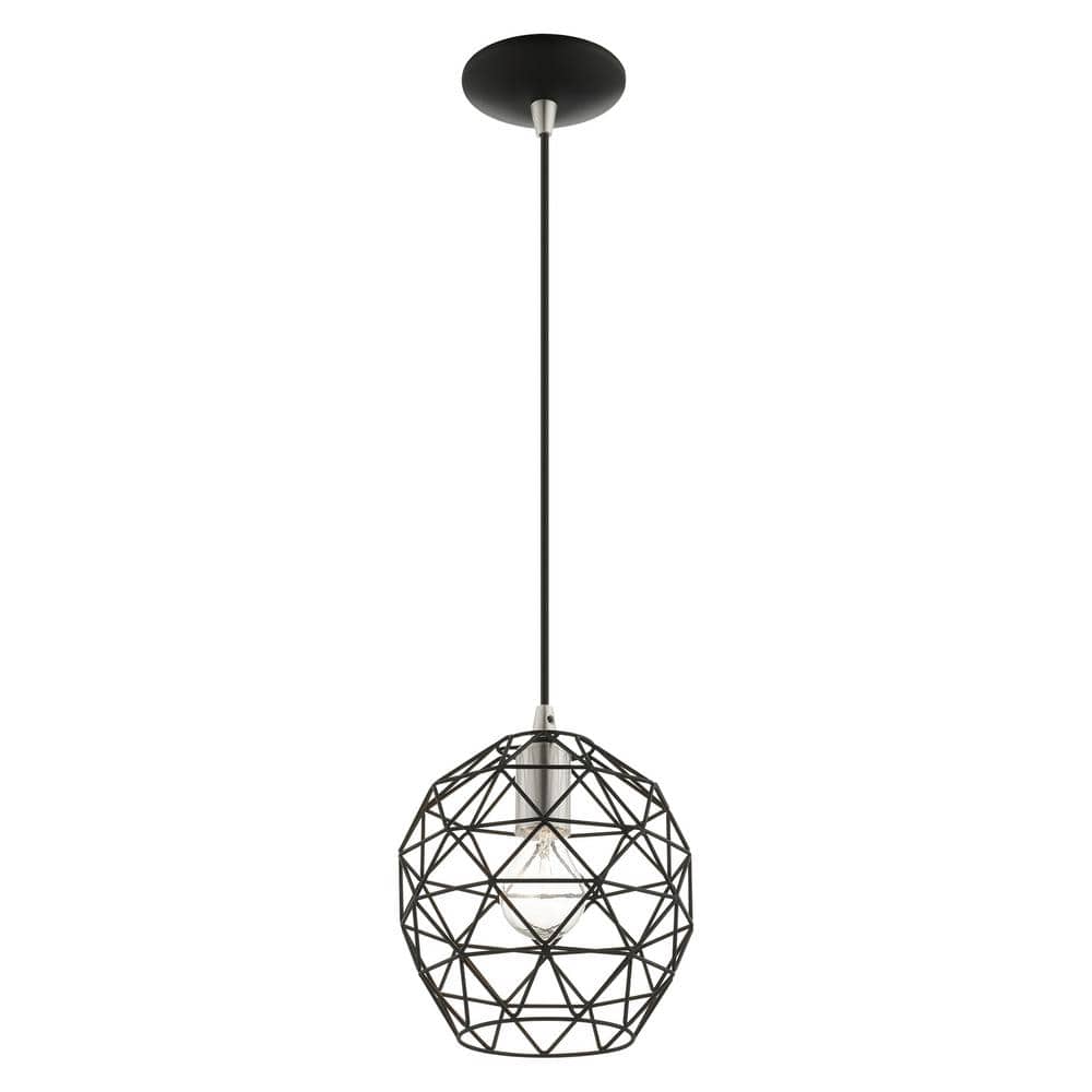 Mini Globe Black Brass LED Pendant with Geometric Cut-Outs