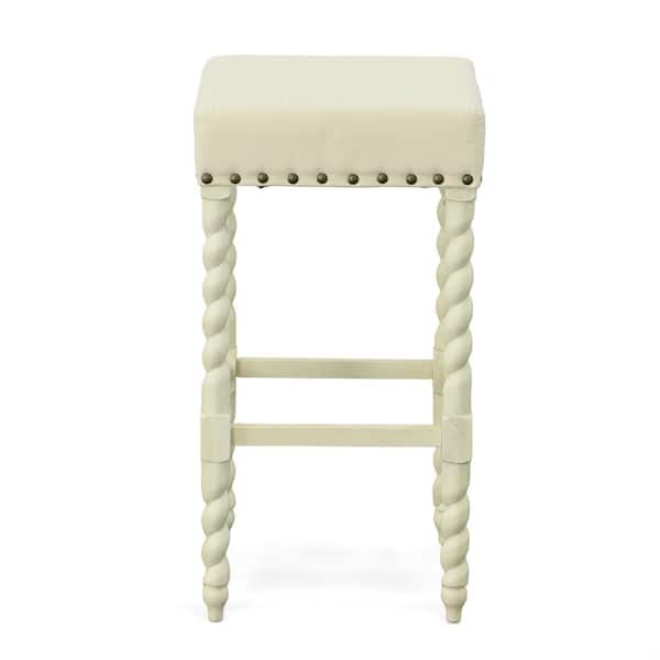 Carolina Chair & Table Remick 30 in. White and Linen Barley Twist Upholstered Bar Stool