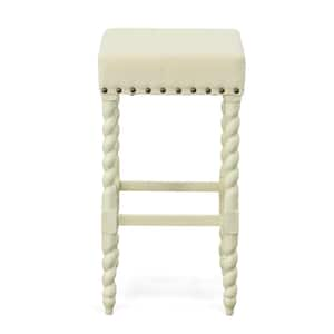 Remick 30 in. White and Linen Barley Twist Upholstered Bar Stool