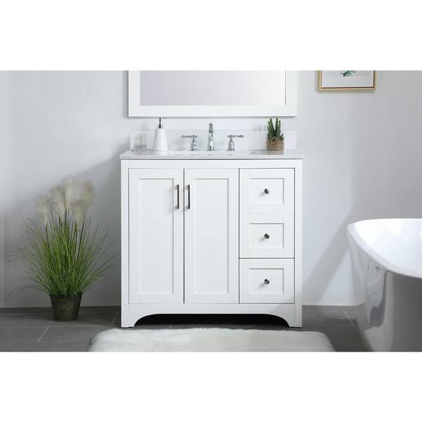 Timeless Home 36 in. W Single Bathroom Vanity in Clear Mirror with Vanity  Top in White with White Basin