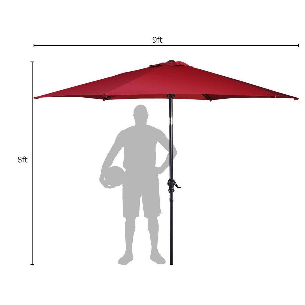 Red 9ft Steel Frame Outdoor Patio Umbrella with Crank