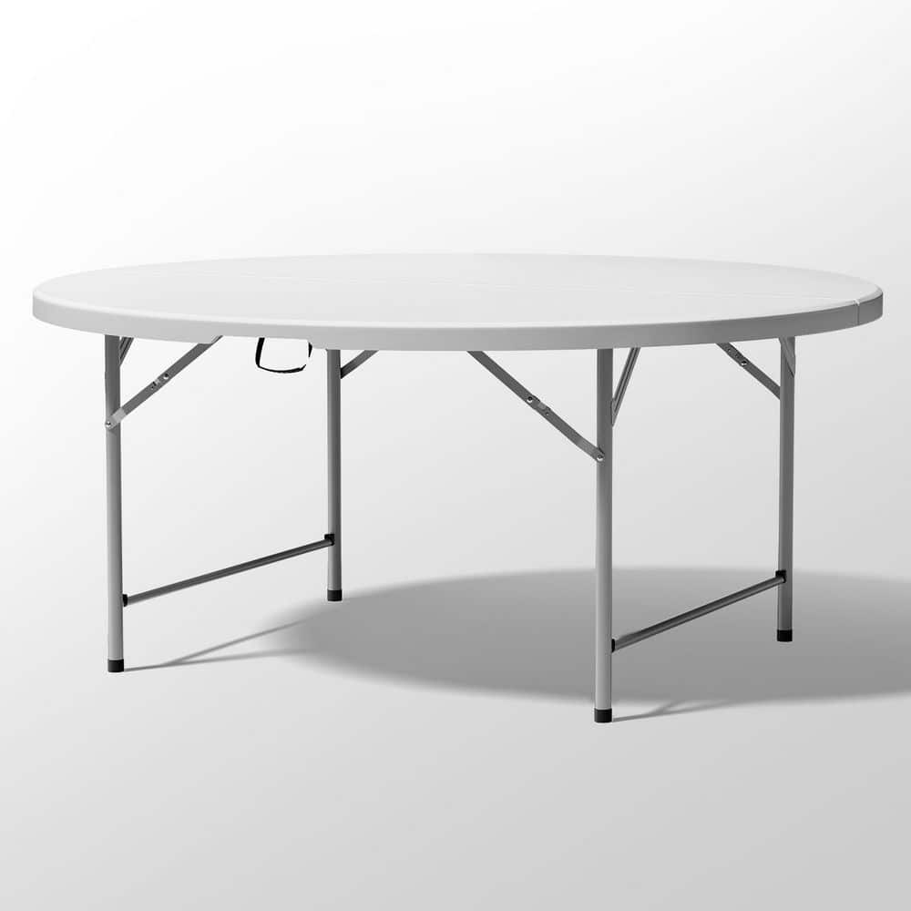 MoNiBloom Gray Frame White Plastic Tabletop Round Foldable Outdoor Dining Table (Dia. 5.5 ft. )