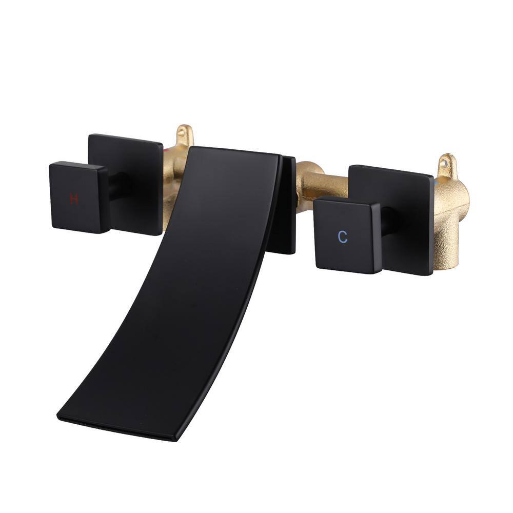 Waterfall Double Handle Wall Mounted Bathroom Sink Faucet, Solid Brass Bathroom Basin Faucet in Matte Black price history on PriceWatchPro