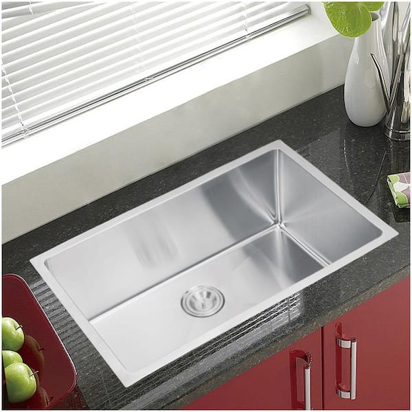 Water Creation Undermount Stainless Steel 30 in. Single Bowl Kitchen Sink with Strainer and Grid in Satin